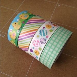 Easter Washi Tape Set Eggs Rabbits Stripes Chicks Green Plaid Set of 4 Rolls NWT